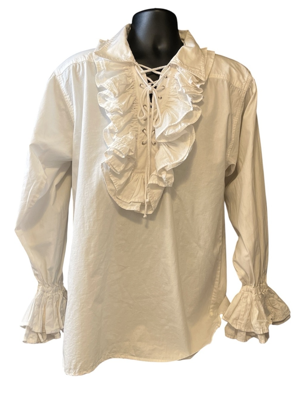 The Pirate Dressing Cotton White Ruffled Lace-Up Renaissance Faire Shirt. NWT